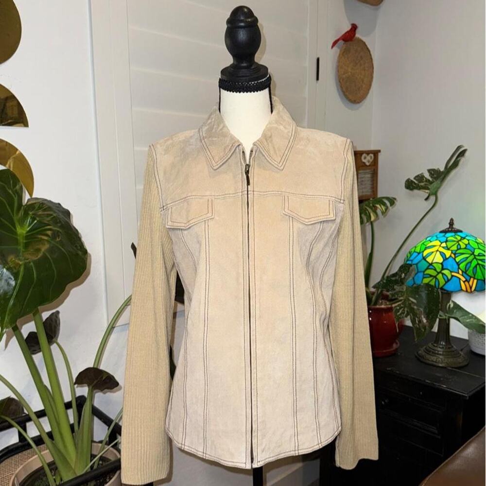 Vintage Y2K Coldwater Creek Genuine Suede Leather Knit Jacket